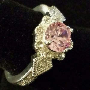 Avon Antiqued Detail CZ Stone Ring Pink